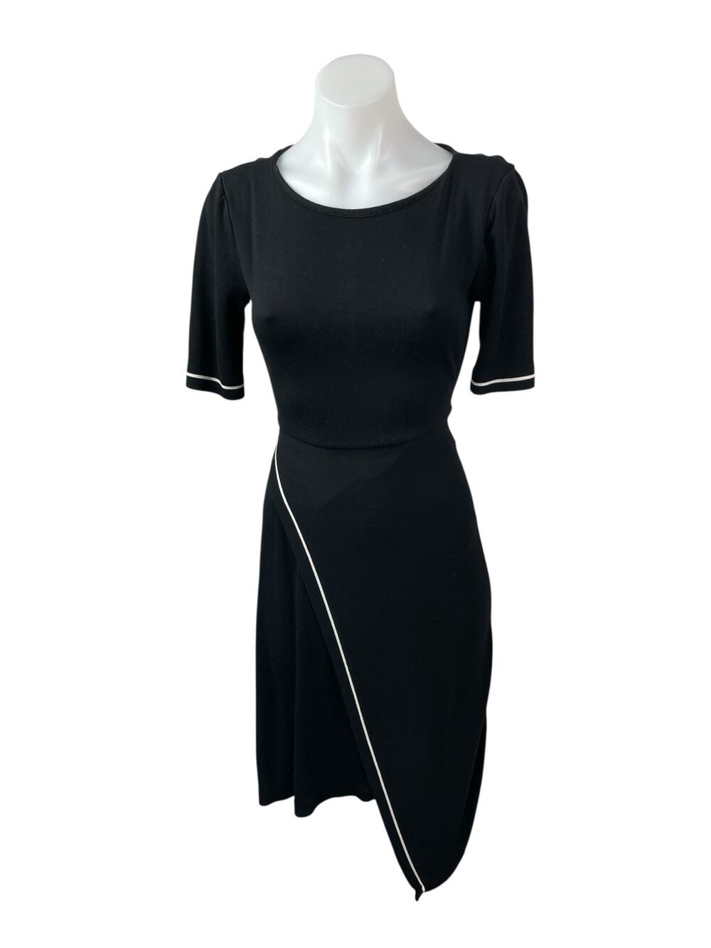L.K. Bennett Eliana Black Half Sleeve Wrap Asymmetric Midi Sheath Dress Size XS